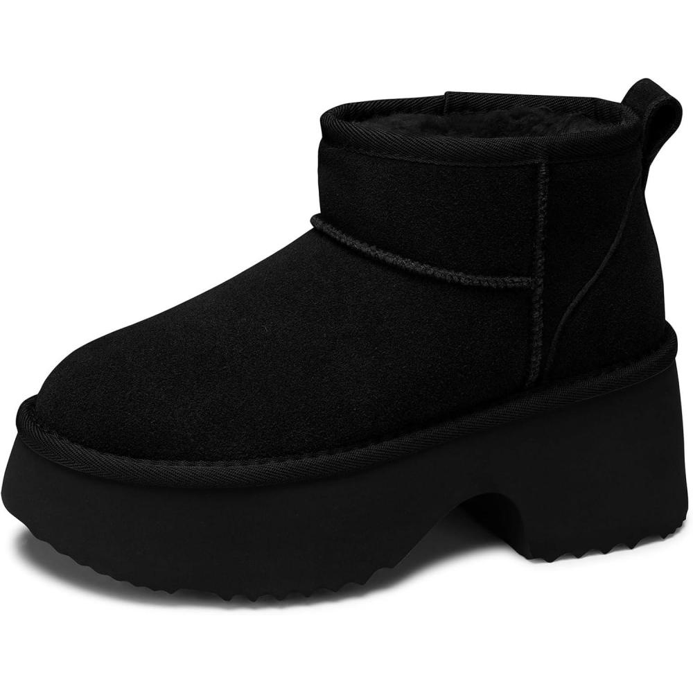 imageTEMOFON Womens Snow Boots for Winter Genuine Suede Leather Warm Fur Lined Ankle Boots  Slip On Water Resistant Winter Snow Booties64black