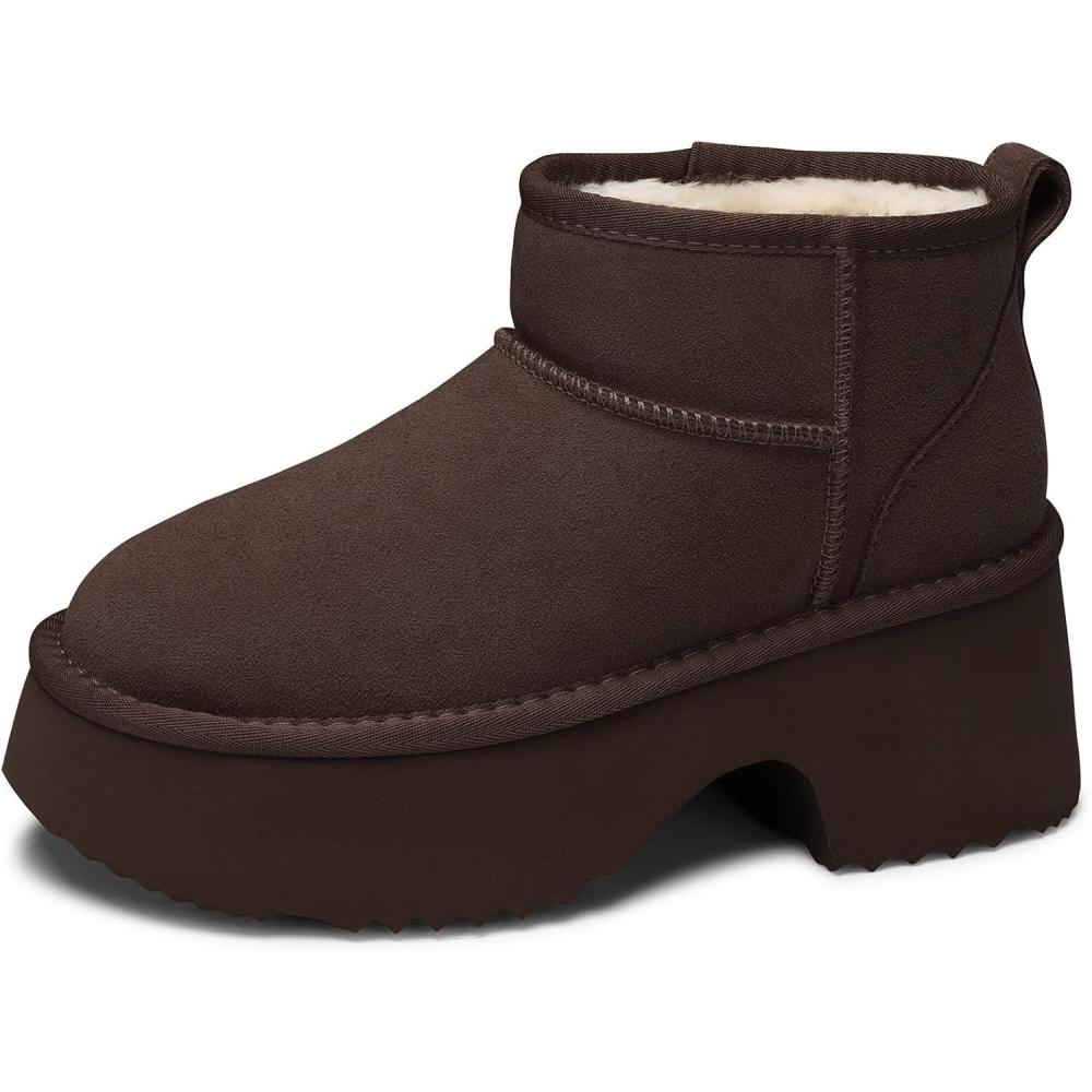 imageTEMOFON Womens Snow Boots for Winter Genuine Suede Leather Warm Fur Lined Ankle Boots  Slip On Water Resistant Winter Snow Booties64brown
