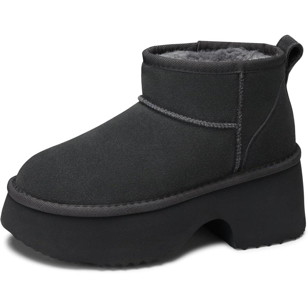 imageTEMOFON Womens Snow Boots for Winter Genuine Suede Leather Warm Fur Lined Ankle Boots  Slip On Water Resistant Winter Snow Booties64gray