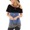 imageTEMOFON Women Cold Shoulder Tops Summer Short Sleeve Shirts Casual Twist Knot Blouse TShirt S2XL152blue Block