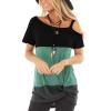 imageTEMOFON Women Cold Shoulder Tops Summer Short Sleeve Shirts Casual Twist Knot Blouse TShirt S2XL152green Block