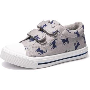FUNKYMONEY Boys Girls Canvas Sneakers Casual Slip On Adjustable Hook and Loops Walking Shoes for Toddler/Little Kids(Grey)