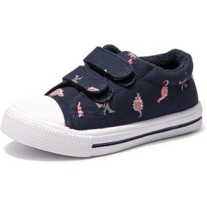 FUNKYMONEY Boys Girls Canvas Sneakers Casual Slip On Adjustable Hook and Loops Walking Shoes for Toddler/Little Kids(Navy)