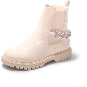 FUNKYMONKEY Boots for Girls Black White Nude Faux Leather Fashion Ankle Boots With Side Zipper for Little Kid/Big Kid(Nude)