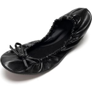 FUNKYMONKEY Foldable Ballet Flats for Women’s, Comfortable Portable Travel Roll Up Walking Shoes(Black)