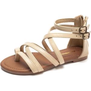 FUNKYMONKEY Girls Gladiator Strap Sandals Flat Fisherman Thong Cross Strappy Sandals(Beige a)