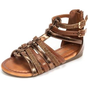 FUNKYMONKEY Girls Gladiator Strap Sandals Flat Fisherman Thong Cross Strappy Sandals(Brown/Kk)