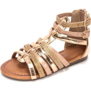 FUNKYMONKEY Girls Gladiator Strap Sandals Flat Fisherman Thong Cross Strappy Sandals(Gold/Kk)