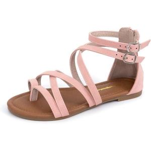 FUNKYMONKEY Girls Gladiator Strap Sandals Flat Fisherman Thong Cross Strappy Sandals(Pink a)