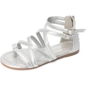 FUNKYMONKEY Girls Gladiator Strap Sandals Flat Fisherman Thong Cross Strappy Sandals(Silver)