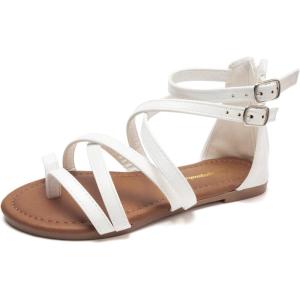 FUNKYMONKEY Girls Gladiator Strap Sandals Flat Fisherman Thong Cross Strappy Sandals(White a)