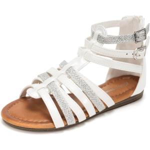 FUNKYMONKEY Girls Gladiator Strap Sandals Flat Fisherman Thong Cross Strappy Sandals(White/Kk)