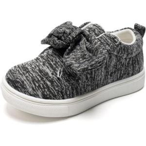 FUNKYMONKEY Girls Sneakers Lightweight Cute Bowknot Casual Walking Shoes for Toddler/Little Kids(Black)