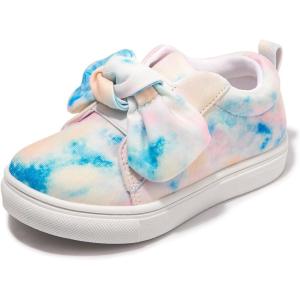 FUNKYMONKEY Girls Sneakers Lightweight Cute Bowknot Casual Walking Shoes for Toddler/Little Kids(Blue Tie-dye)