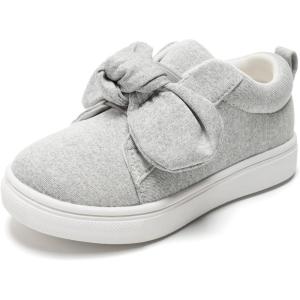 FUNKYMONKEY Girls Sneakers Lightweight Cute Bowknot Casual Walking Shoes for Toddler/Little Kids(Lt Grey)