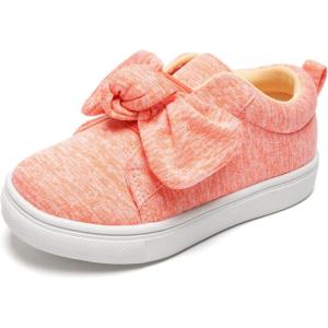 FUNKYMONKEY Girls Sneakers Lightweight Cute Bowknot Casual Walking Shoes for Toddler/Little Kids(Lt Orange)