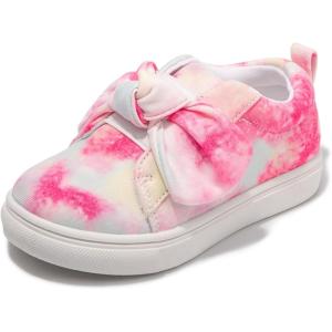 FUNKYMONKEY Girls Sneakers Lightweight Cute Bowknot Casual Walking Shoes for Toddler/Little Kids(Pink Tie-dye)