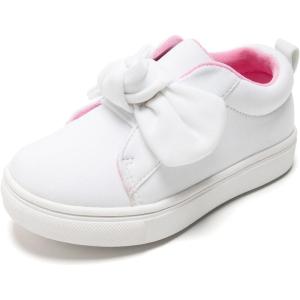 FUNKYMONKEY Girls Sneakers Lightweight Cute Bowknot Casual Walking Shoes for Toddler/Little Kids(White)