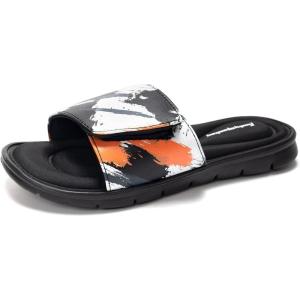 FUNKYMONKEY Memory Foam Sandals for Men, Outdoor Adjustable Comfort Graphic Strap Slide Sandals(Black/Colorful)