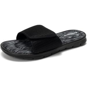 FUNKYMONKEY Memory Foam Sandals for Men, Outdoor Adjustable Comfort Graphic Strap Slide Sandals(Black/Mesh)