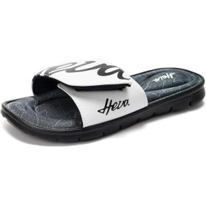 FUNKYMONKEY Memory Foam Sandals for Men, Outdoor Adjustable Comfort Graphic Strap Slide Sandals(White/Black)