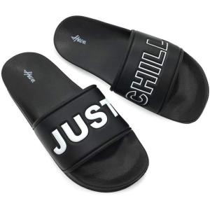 FUNKYMONKEY Men’s Casual Sandal Slippers Outdoor Indoor Slide for Men(Black/Just Chill)