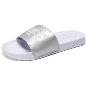 FUNKYMONKEY Men’s Casual Sandal Slippers Outdoor Indoor Slide for Men(White/Sliver)