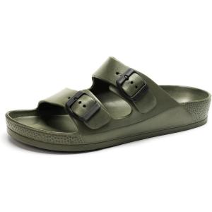 FUNKYMONKEY Men’s Comfort Slides Double Buckle Adjustable EVA Flat Sandals(Army Green/Spk)