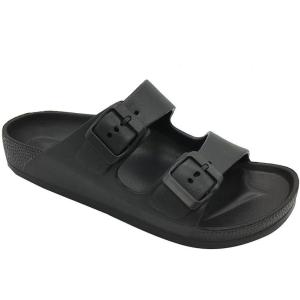 FUNKYMONKEY Men’s Comfort Slides Double Buckle Adjustable EVA Flat Sandals(Black/Sandals/Men)