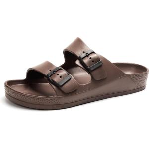 FUNKYMONKEY Men’s Comfort Slides Double Buckle Adjustable EVA Flat Sandals(Dk Brown/Spk)