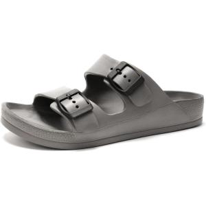 FUNKYMONKEY Men’s Comfort Slides Double Buckle Adjustable EVA Flat Sandals(Dk Grey/Spk)