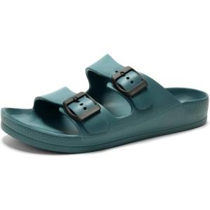 FUNKYMONKEY Men’s Comfort Slides Double Buckle Adjustable EVA Flat Sandals(Peacock Blue/Spk)