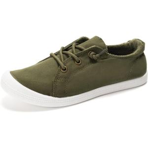 FUNKYMONKEY Shoes for Women, Comfort Low Top Canvas Slip On Sneakers Classic Casual Walking Shoes(Army Green/Jd)