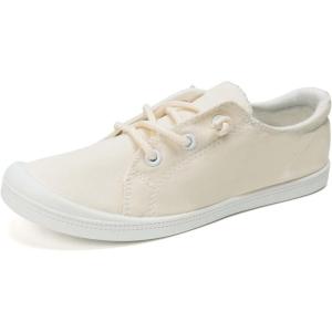 FUNKYMONKEY Shoes for Women, Comfort Low Top Canvas Slip On Sneakers Classic Casual Walking Shoes(Beige/Jd)