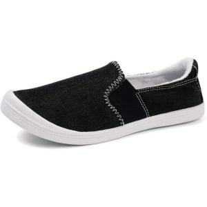 FUNKYMONKEY Shoes for Women, Comfort Low Top Canvas Slip On Sneakers Classic Casual Walking Shoes(Black)