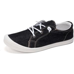 FUNKYMONKEY Shoes for Women, Comfort Low Top Canvas Slip On Sneakers Classic Casual Walking Shoes(Black/Jd)