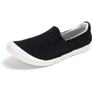 FUNKYMONKEY Shoes for Women, Comfort Low Top Canvas Slip On Sneakers Classic Casual Walking Shoes(Black/White Stripes)