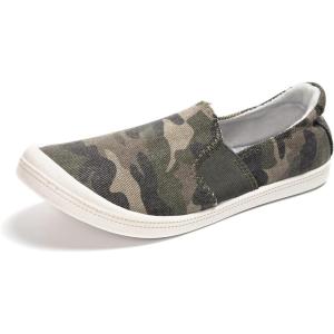 FUNKYMONKEY Shoes for Women, Comfort Low Top Canvas Slip On Sneakers Classic Casual Walking Shoes(Camouflage)