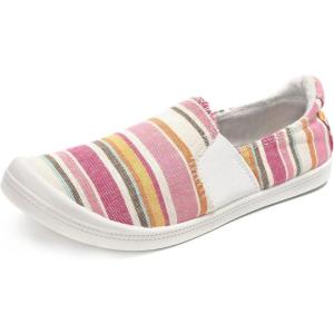 FUNKYMONKEY Shoes for Women, Comfort Low Top Canvas Slip On Sneakers Classic Casual Walking Shoes(Colorful Stripes)