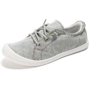 FUNKYMONKEY Shoes for Women, Comfort Low Top Canvas Slip On Sneakers Classic Casual Walking Shoes(Grey/Jd)
