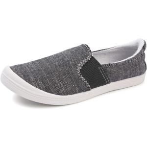 FUNKYMONKEY Shoes for Women, Comfort Low Top Canvas Slip On Sneakers Classic Casual Walking Shoes(Grey/White)