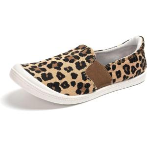 FUNKYMONKEY Shoes for Women, Comfort Low Top Canvas Slip On Sneakers Classic Casual Walking Shoes(Leopard)