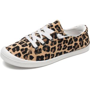 FUNKYMONKEY Shoes for Women, Comfort Low Top Canvas Slip On Sneakers Classic Casual Walking Shoes(Leopard/Jd)