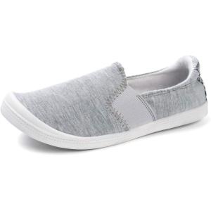 FUNKYMONKEY Shoes for Women, Comfort Low Top Canvas Slip On Sneakers Classic Casual Walking Shoes(Lt Grey)