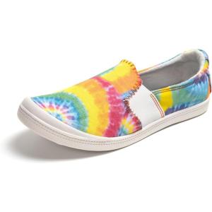 FUNKYMONKEY Shoes for Women, Comfort Low Top Canvas Slip On Sneakers Classic Casual Walking Shoes(Rainbow)