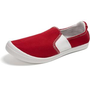 FUNKYMONKEY Shoes for Women, Comfort Low Top Canvas Slip On Sneakers Classic Casual Walking Shoes(Red)