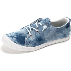FUNKYMONKEY Shoes for Women, Comfort Low Top Canvas Slip On Sneakers Classic Casual Walking Shoes(Washed Denim/Jd)
