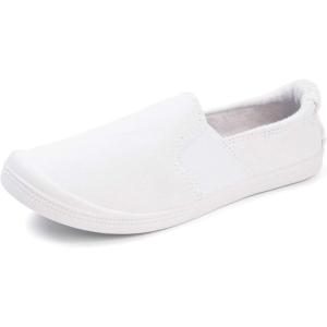 FUNKYMONKEY Shoes for Women, Comfort Low Top Canvas Slip On Sneakers Classic Casual Walking Shoes(White)