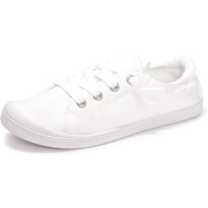 FUNKYMONKEY Shoes for Women, Comfort Low Top Canvas Slip On Sneakers Classic Casual Walking Shoes(White/Jd)