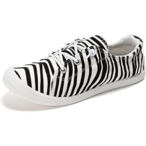 FUNKYMONKEY Shoes for Women, Comfort Low Top Canvas Slip On Sneakers Classic Casual Walking Shoes(Zebra/Jd)
